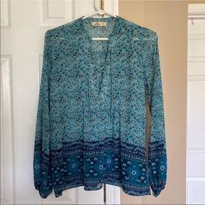 Hollister Blue Sheer Long Sleeve Lace Up Top Sz XS